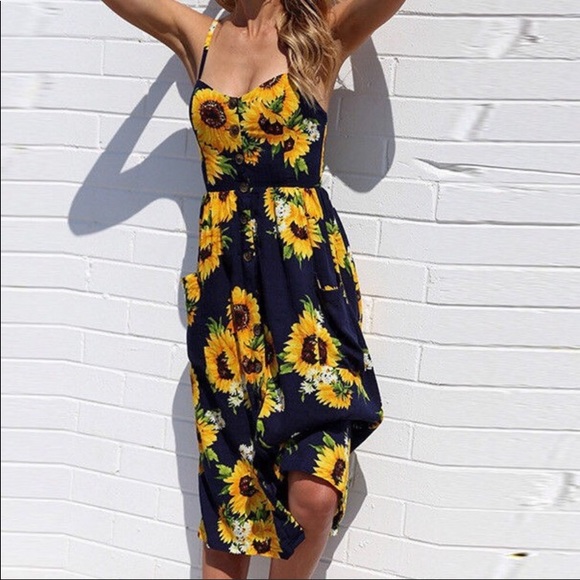 Dresses & Skirts - Black dress with sunflower print  Drc130